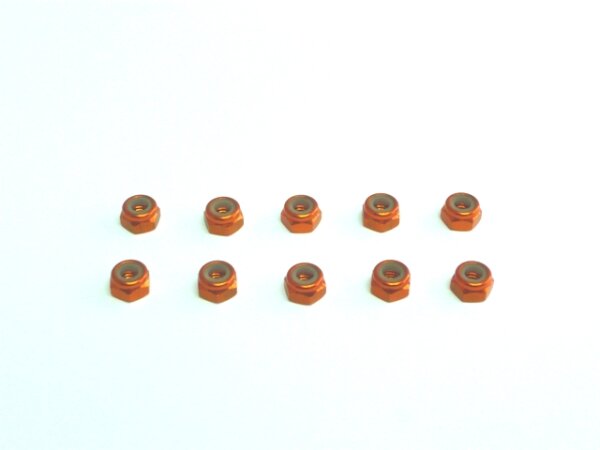 Aluminium M4 nylock nut Orange 10pcs